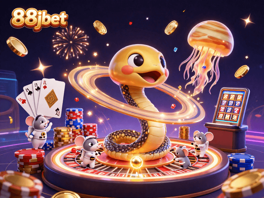 Experience exhilarating 88jbet action with a cosmic casino scene full of vibrant characters and sparkling game elements