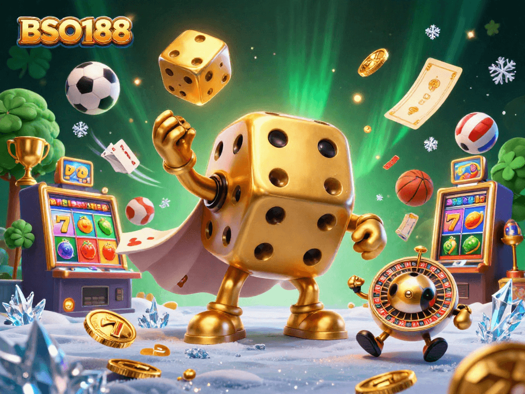 Experience thrilling wins with BSO188's vibrant 3D casino scene featuring dynamic slots and sports elements.