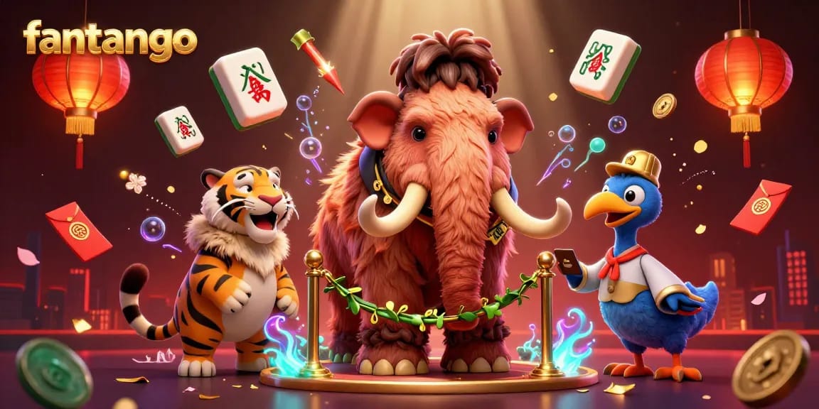 Join the fun at fantango casino with a vibrant scene featuring unique characters and festive elements.