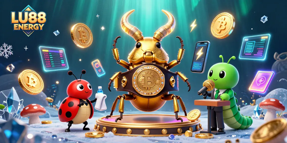 LU88 ENERGY showcases vibrant gaming action with a golden stag beetle and ladybug in a dynamic casino scene.