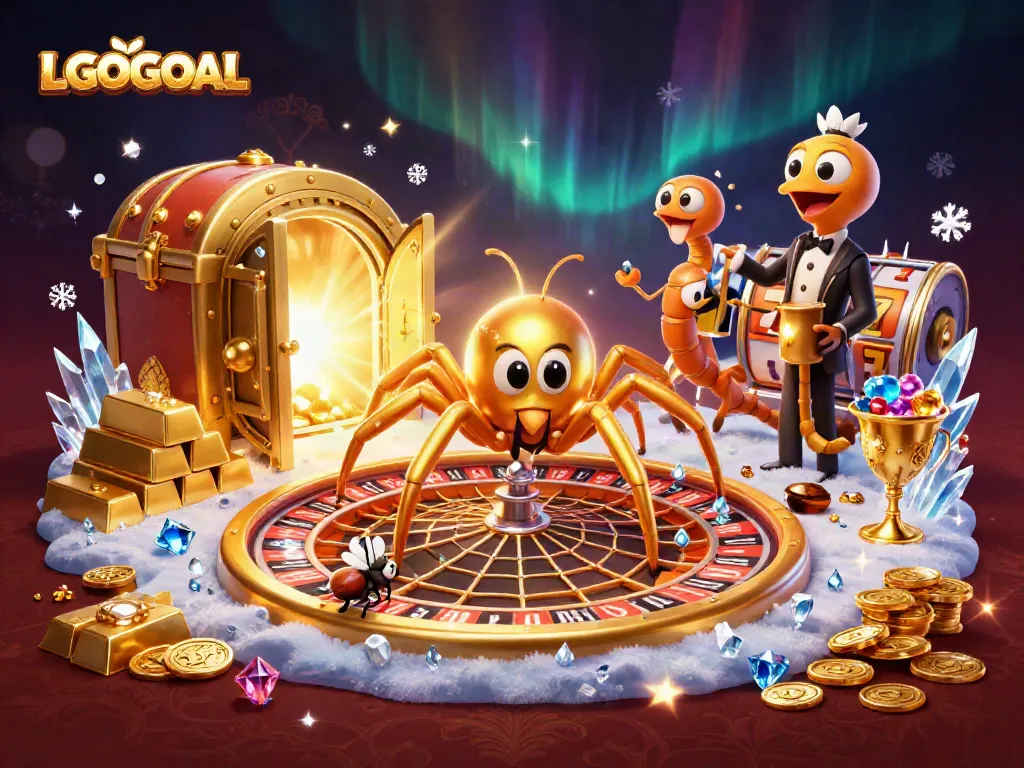 Experience exciting gameplay with LGOGOAL's dynamic casino scene featuring cartoon characters and vibrant gold elements