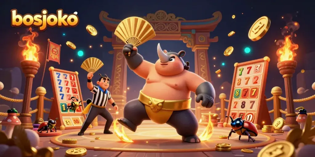 Experience thrilling gameplay with bosjoko, featuring a dynamic beetle champion and slot game elements.