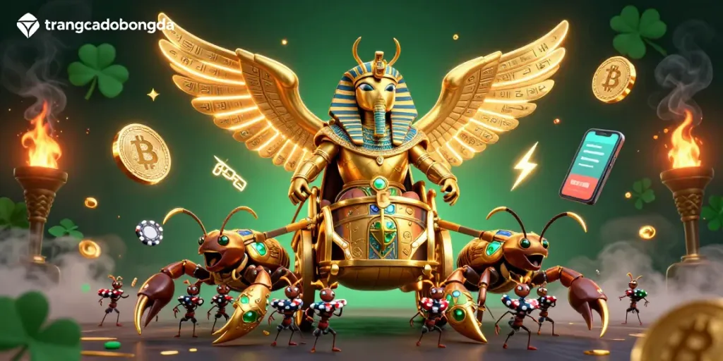 Experience the thrilling action on trangcadobongda with dazzling golden elements and crypto coins.