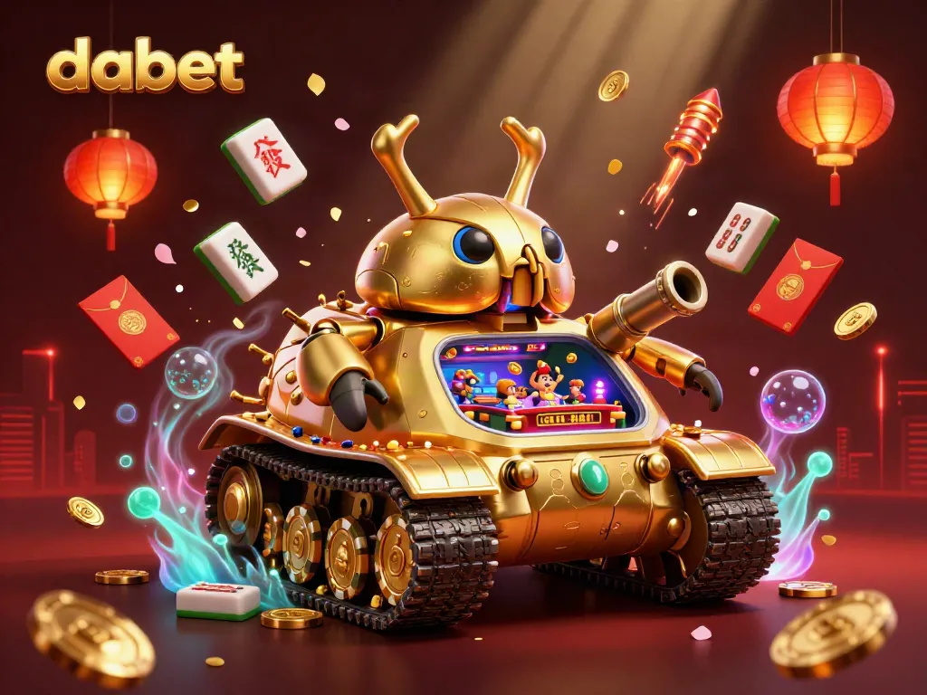 Experience the vibrant and dynamic world of dabet's casino with a golden beetle tank showcasing a miniature casino inside.