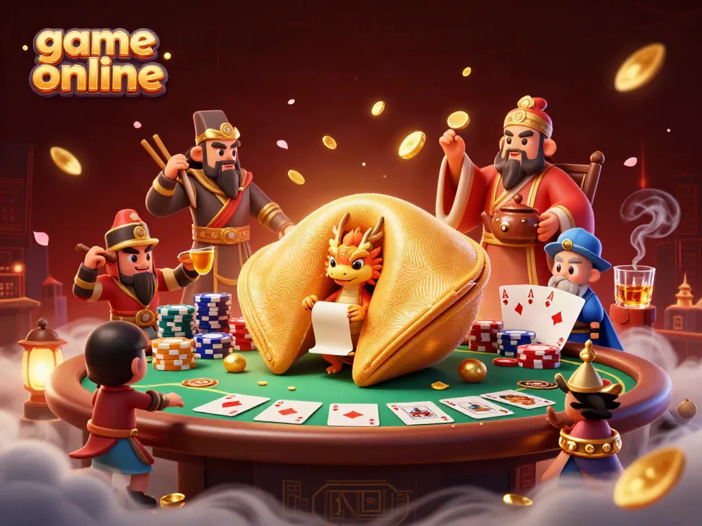 Experience thrilling action in game online with a magical scene featuring a wise dragon and golden fortune cookie.