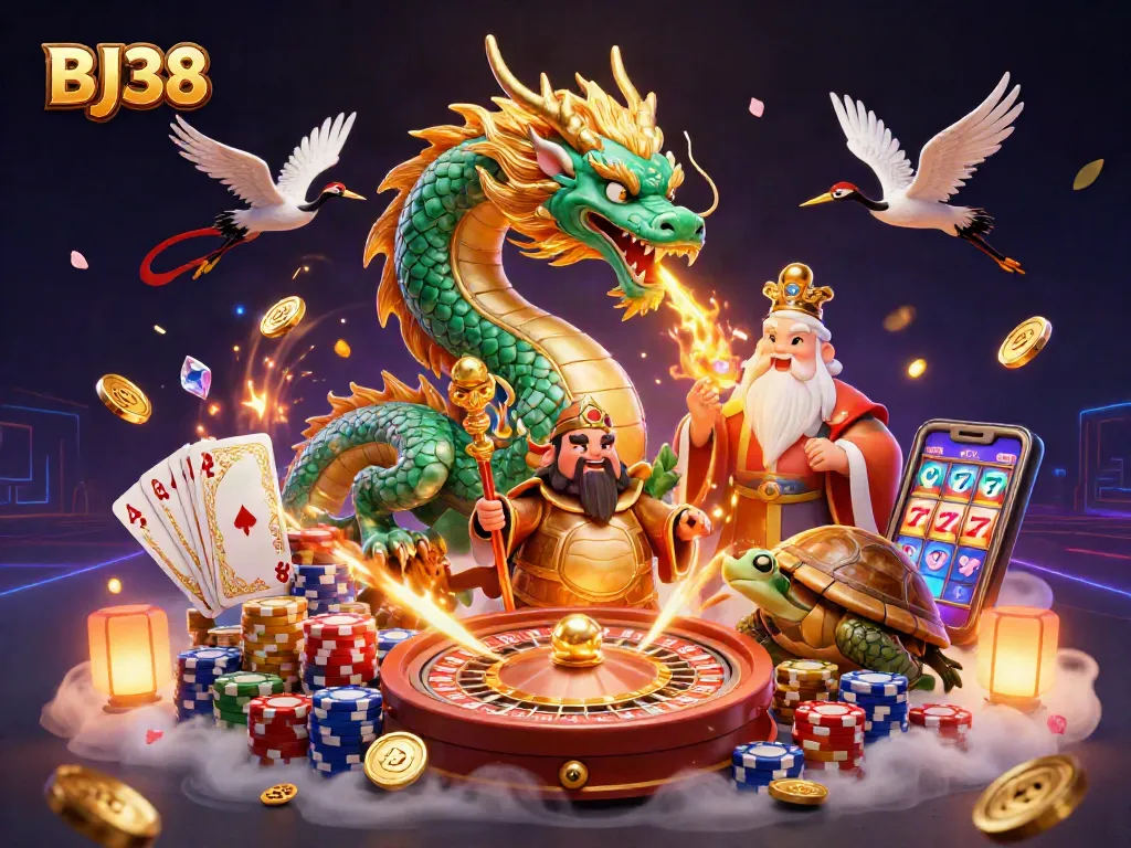 Engage with BJ38, where massive jade dragon and lucky cranes create a thrilling gaming atmosphere.