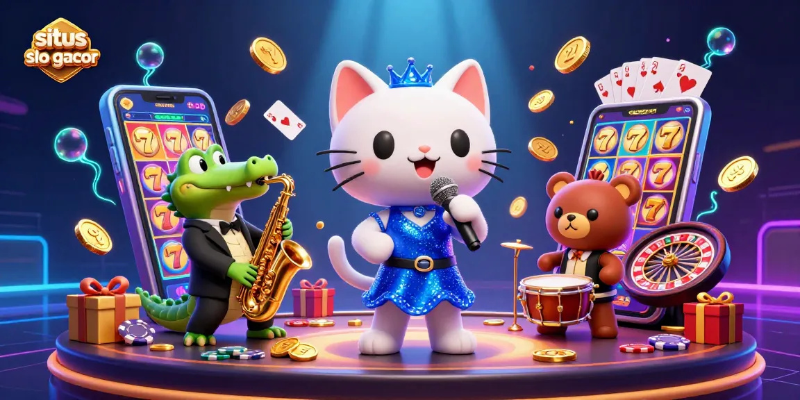 Menangkan hadiah di situs slot gacor dengan ilustrasi kucing penyanyi jazz dan elemen kasino menarik.