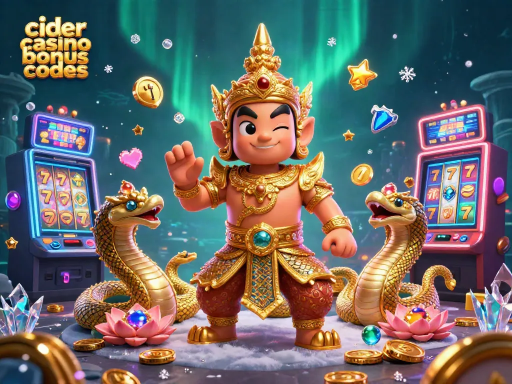 Play with exciting cider casino bonus codes in a vibrant 3D animated casino scene.