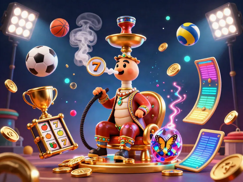 Engaging slot-themed illustration featuring a caterpillar hookah-master with slot machine symbols.
