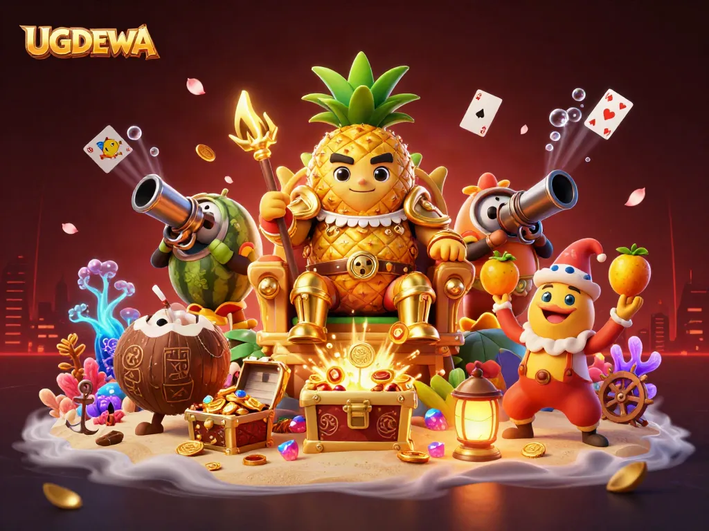 Engage with UGDEWA's exciting new casino experience with a vibrant beach-themed illustration.