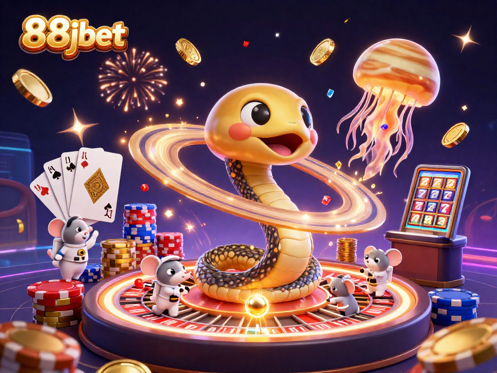 Experience exhilarating 88jbet action with a cosmic casino scene full of vibrant characters and sparkling game elements