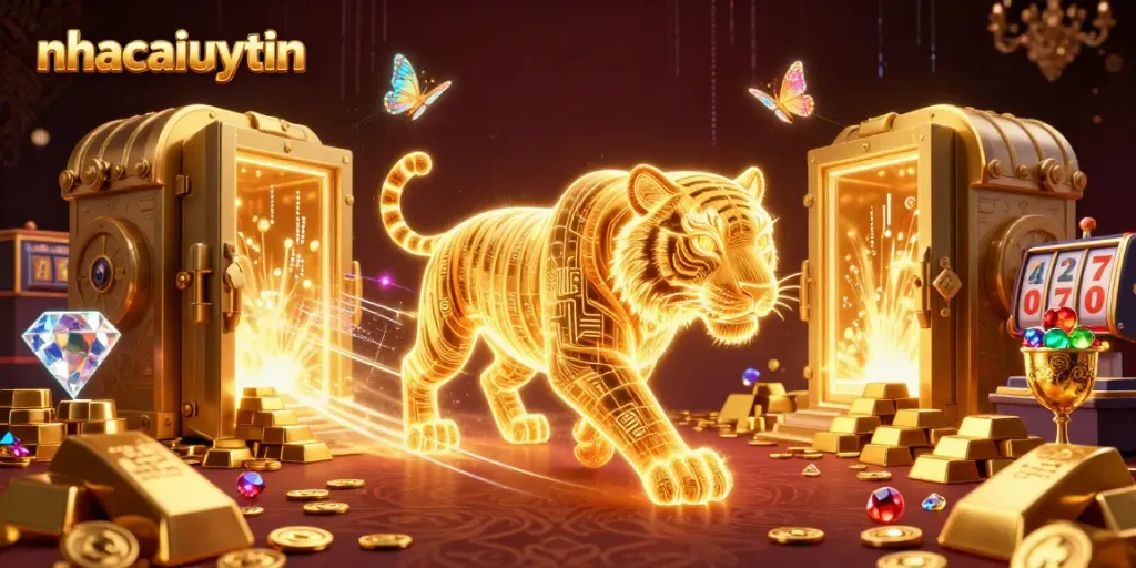 Experience thrilling wins at nhacaiuytin with our vibrant casino illustration showcasing jackpots and rich treasures.