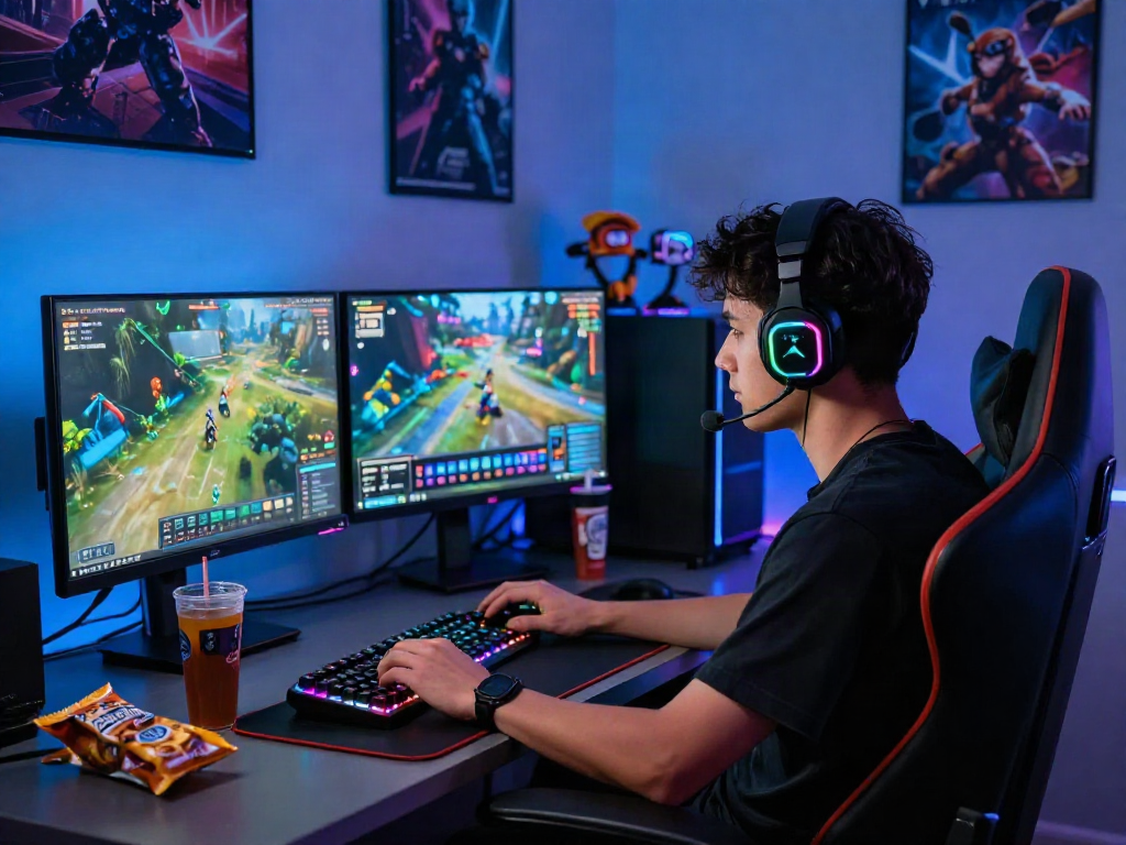 Gamer immersed in a vibrant online gaming setup showcasing go8