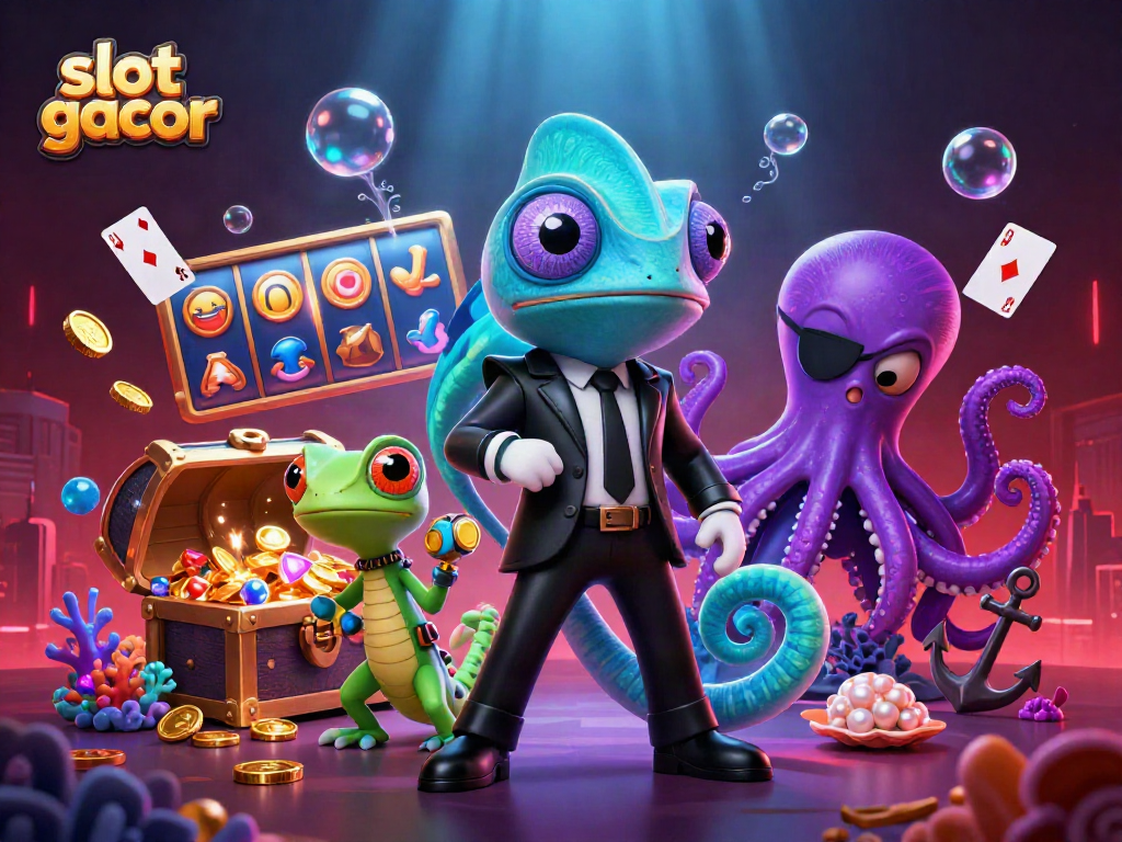 Engage with the slot gacor adventure featuring colorful characters and dynamic casino symbols.