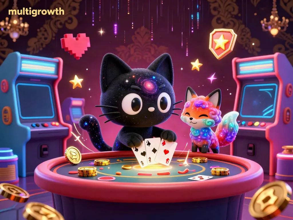 Experience the multigrowth magic of a cosmic casino with a black hole cat collecting gold!