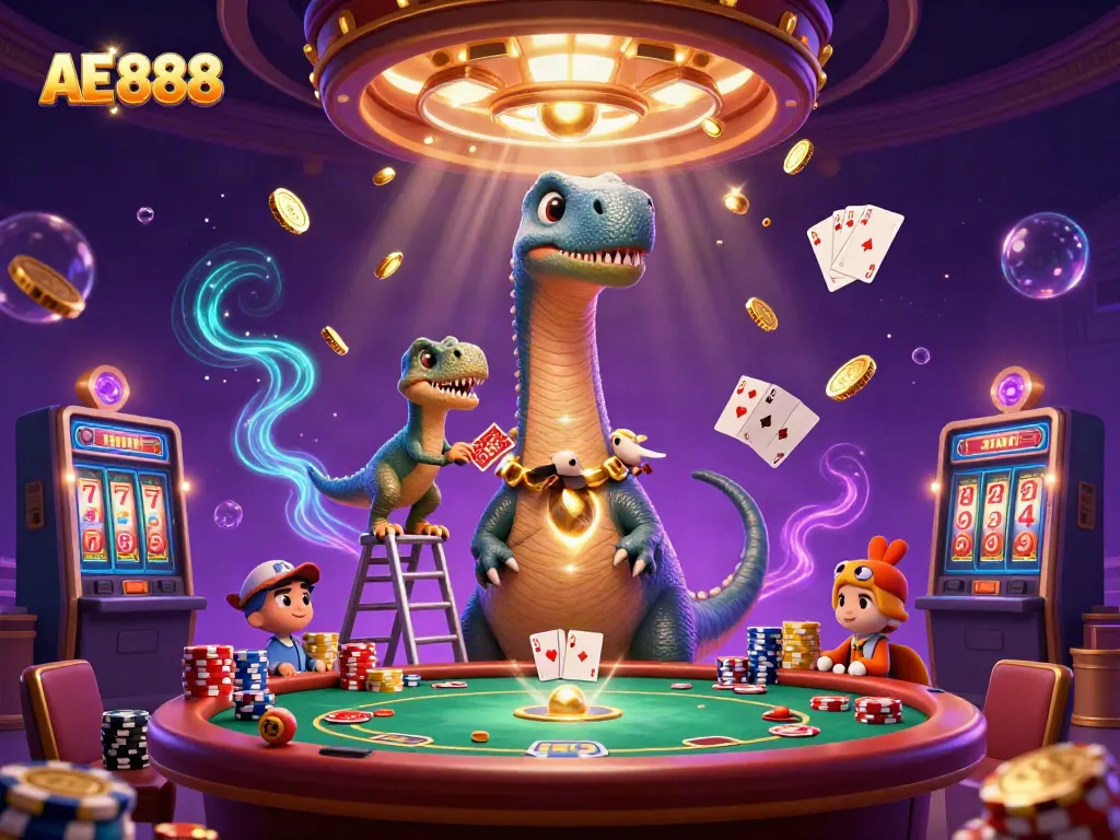 Experience thrilling AE 888 gaming with a giant brontosaurus and clever raptor in action.