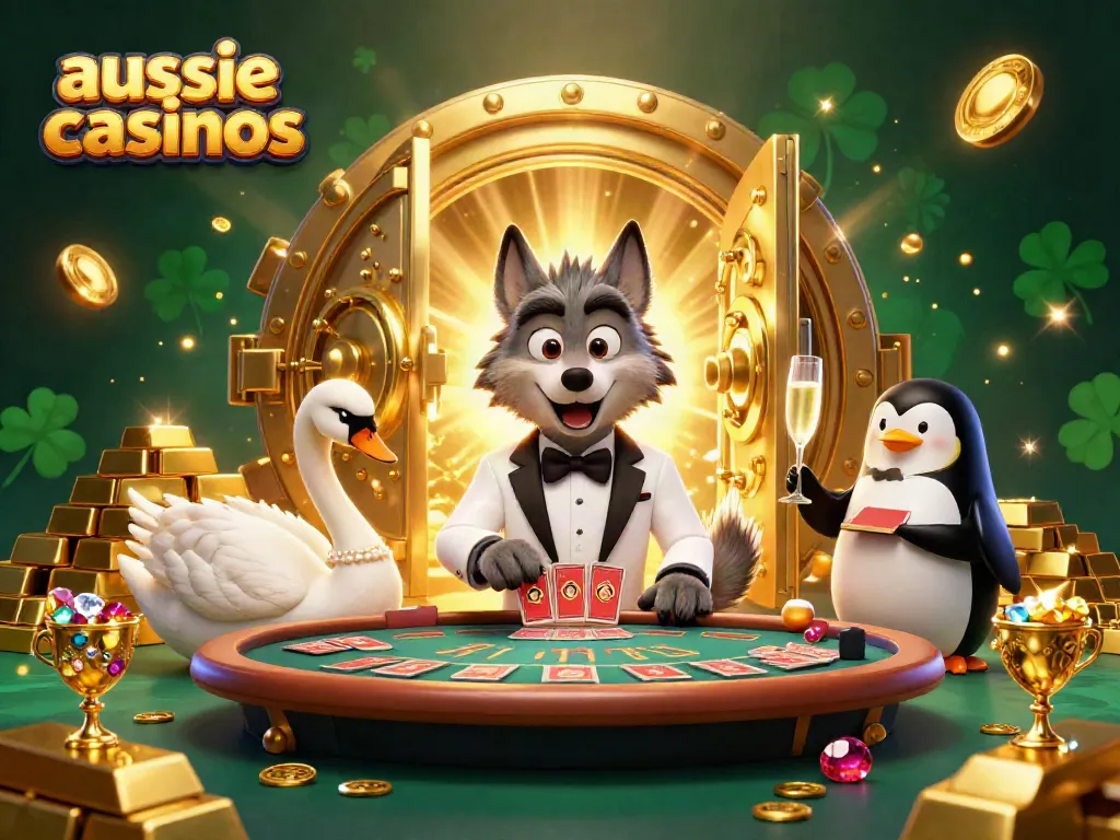 Experience the thrill of aussie casinos with vibrant characters and dazzling treasures in this enchanting 3D illustration.