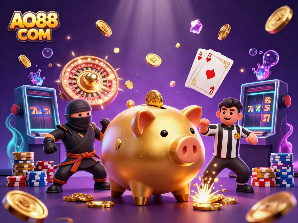 Experience thrilling moments at AO88 COM with vibrant golden coins and dynamic characters in action.