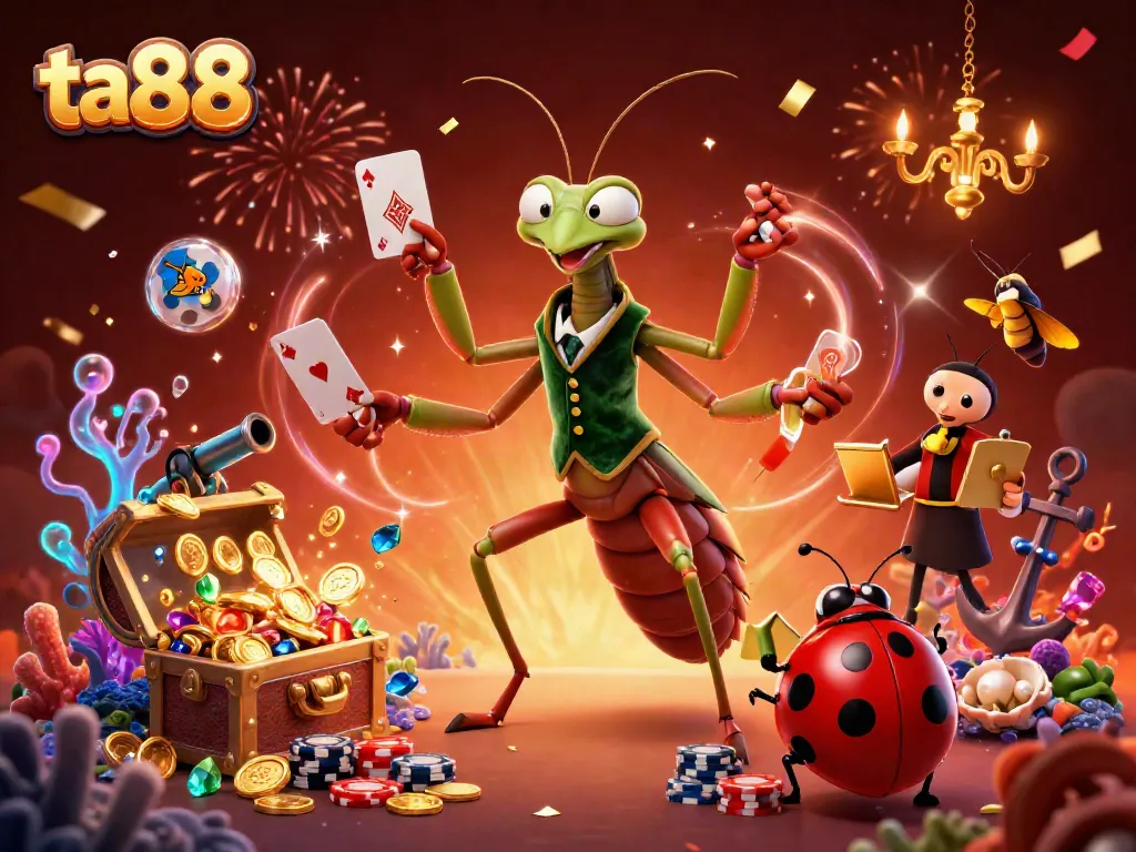 Join in the excitement at ta88 with a lively casino scene featuring vibrant characters and dynamic game elements.