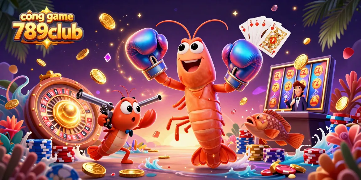 Play thrilling games at cổng game 789club with a dynamic 3D casino illustration featuring exciting game elements.