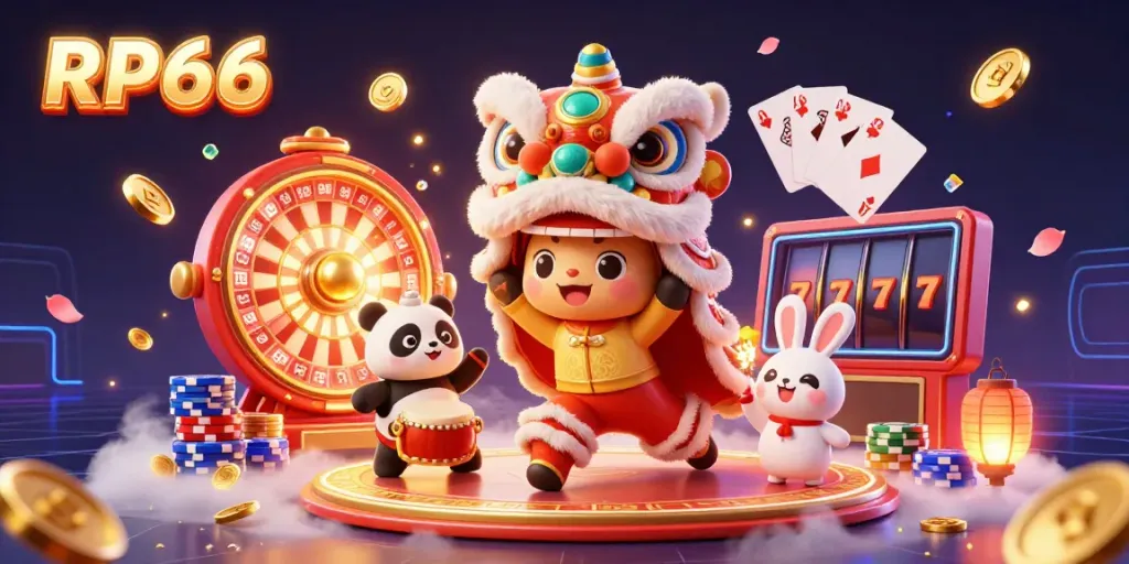 Experience thrilling gameplay with RP66, where a lion dance and vibrant casino elements collide.