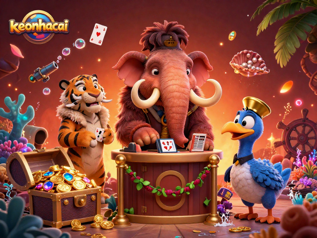 Engage with keonhacai at a casino with vibrant characters and underwater treasures.