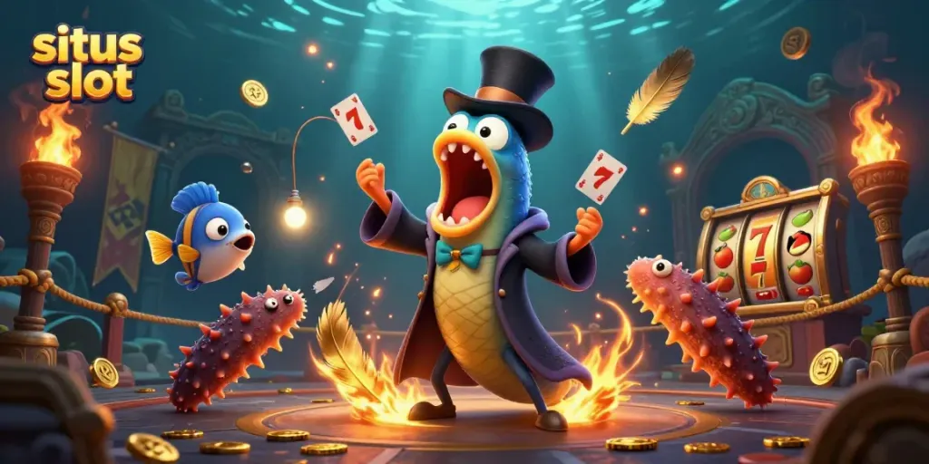 Menggoda pemain situs slot dengan aksi sulap di lautan dalam yang ceria.