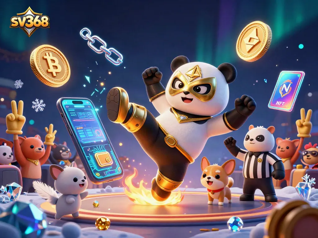 Engage with sv368's thrilling cockfighting scene featuring vibrant animal characters and crypto elements.