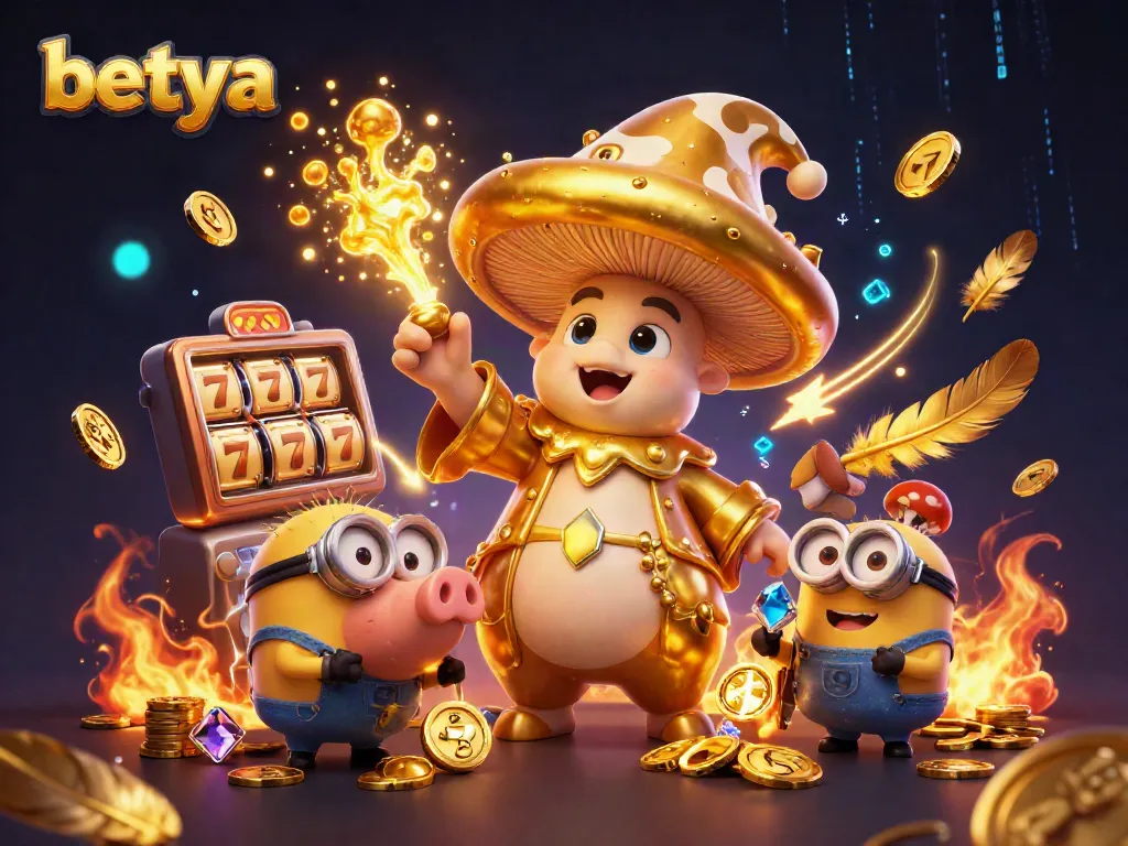 Betya's golden wizard and truffle pig creating slot magic in a vibrant casino scene