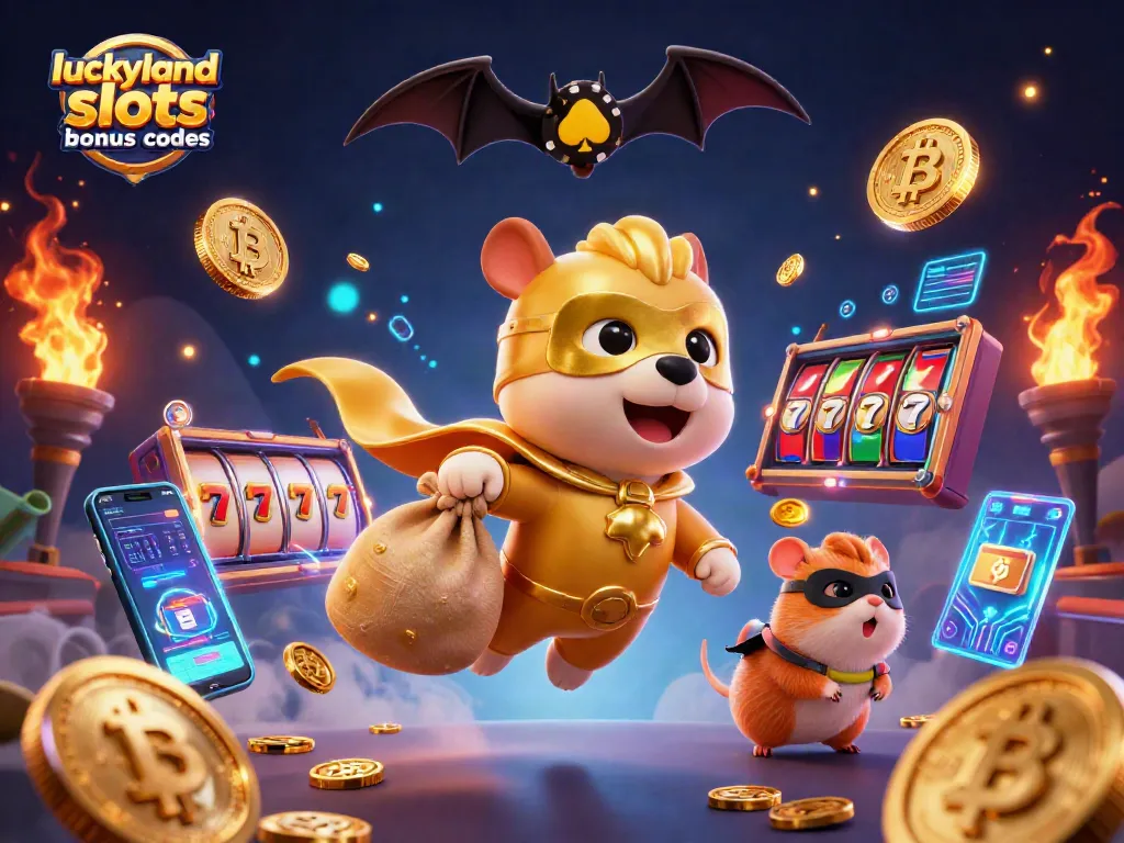 Win big with luckyland slots bonus codes in this vibrant casino-themed illustration.