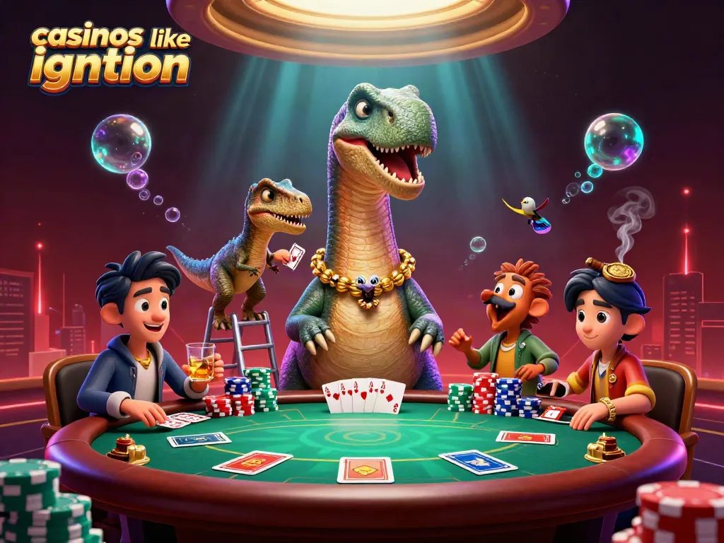 Engage with casinos like ignition through this vibrant poker scene featuring unique characters.