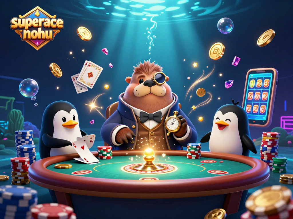 Join the underwater fun with superace-nohu as a jolly walrus plays poker with friends.