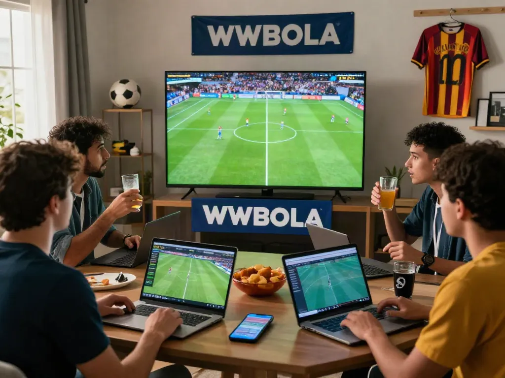 Exciting WWBOLA sports betting scene with friends enjoying a soccer match.