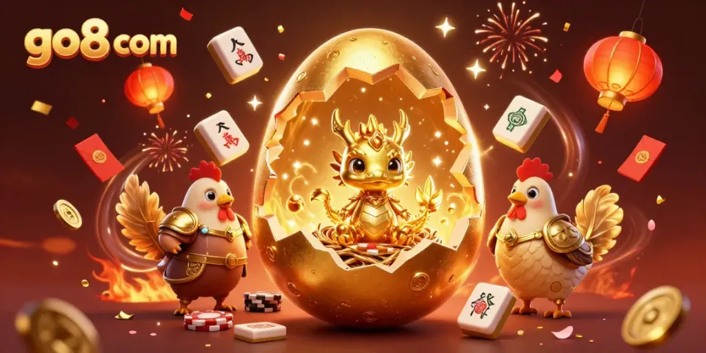 Engage players with go8 com' thrilling gaming experience featuring golden dragon and poker chips.