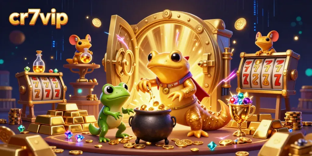 Menangkan jackpot slots di cr7vip dengan ilustrasi kasino berwarna-warni dan karakter magis.