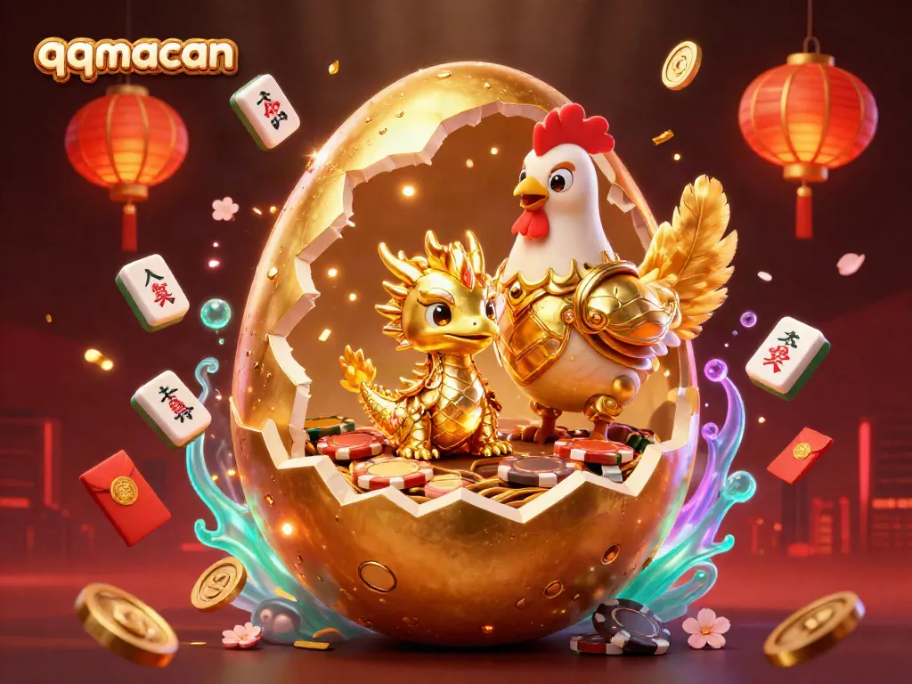 Engage in thrilling gameplay at qqmacan with stunning golden dragon and poker chip visuals.