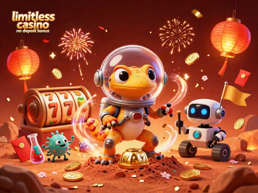 Experience the thrill of a limitless casino no deposit bonus with vibrant 3D gaming elements.