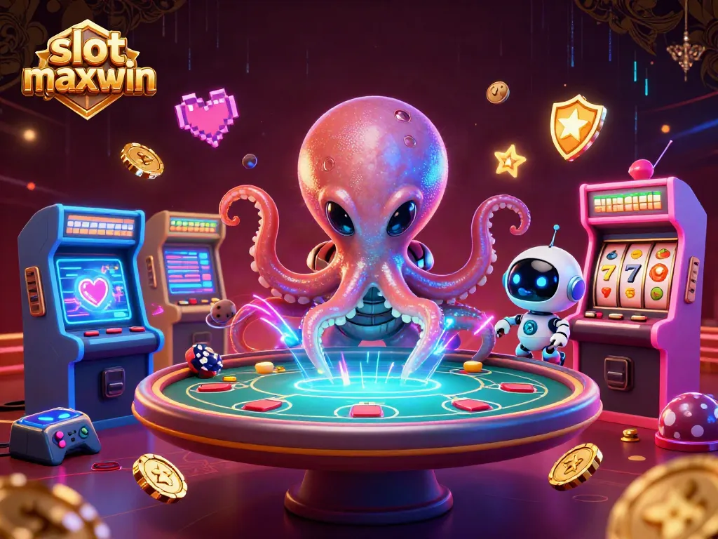 Experience slot maxwin excitement with a vibrant 3D alien-themed casino scene featuring interactive elements.