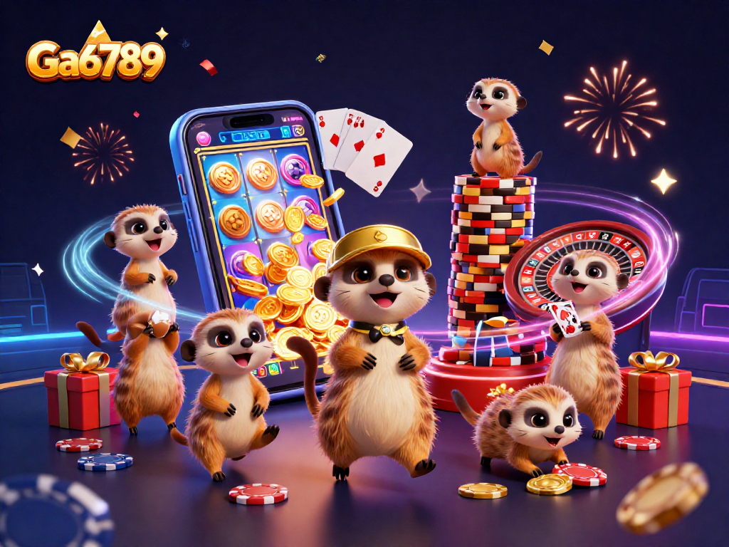 Experience thrilling gameplay at Ga6789's dynamic casino with meerkats and exciting slot visuals.