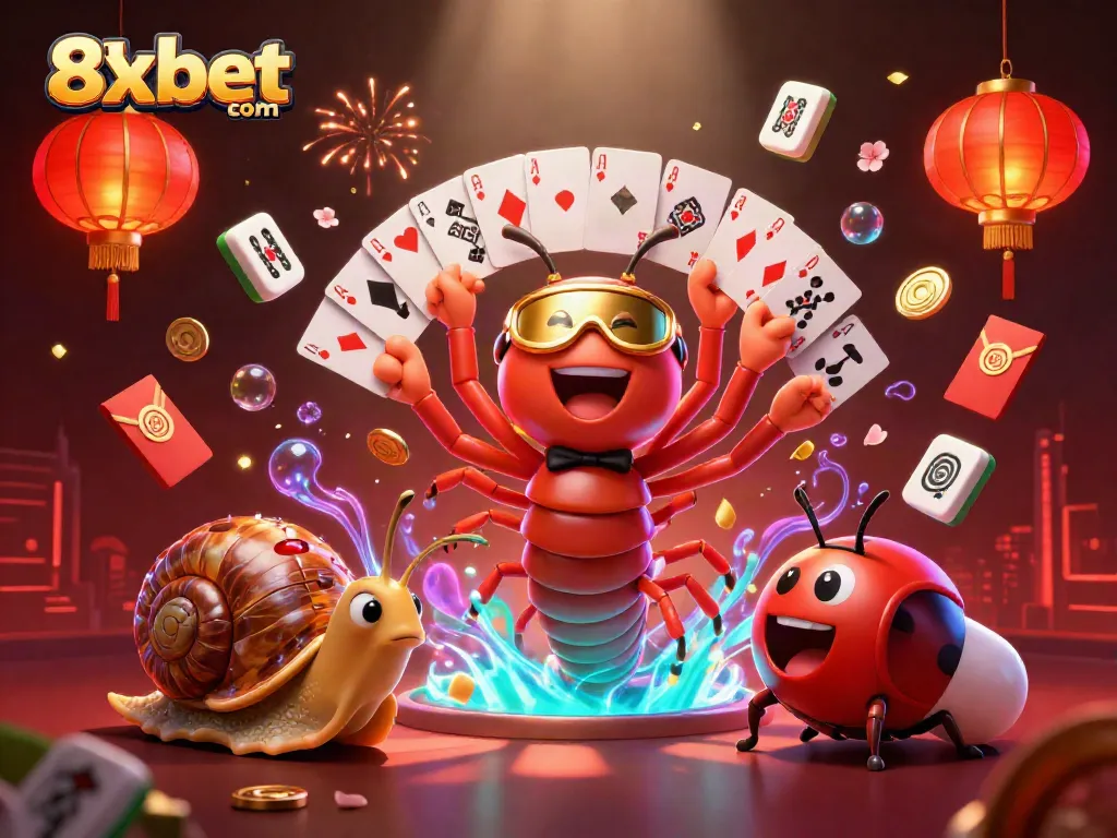 Experience exciting gameplay with 8xbet com's vibrant casino illustration featuring engaging characters and dynamic elements.