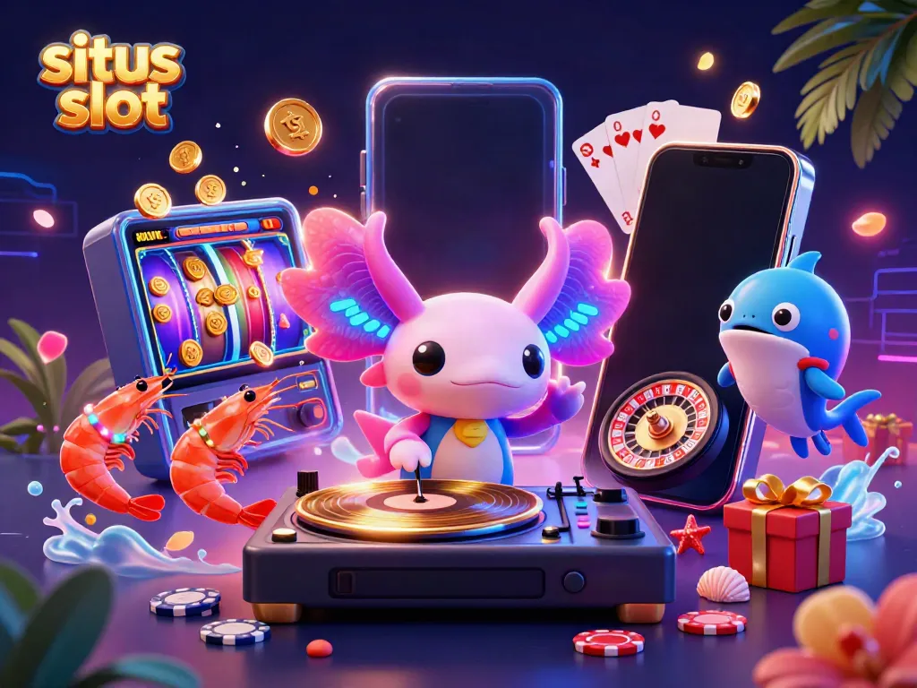 Experience excitement at situs slot with vibrant characters and slot game visuals in an energetic underwater scene.