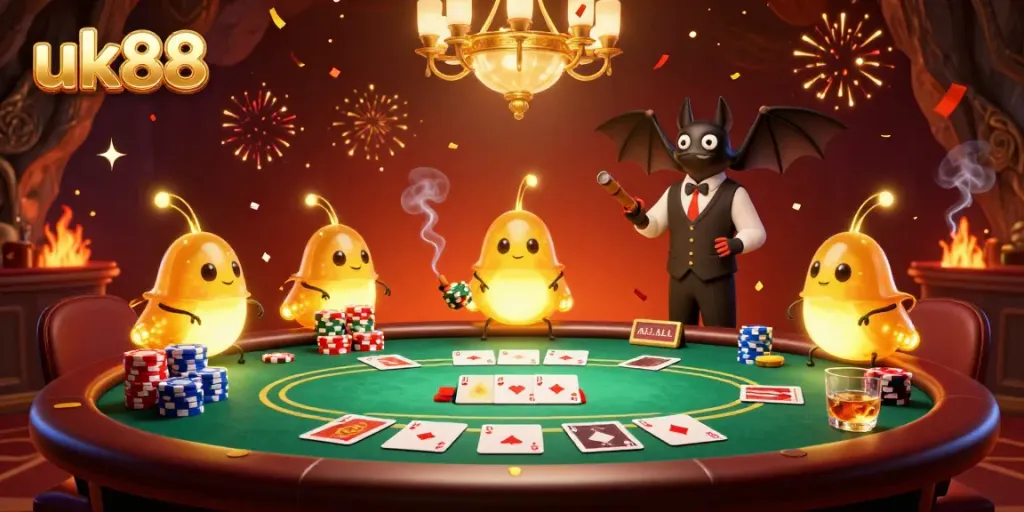 Experience the thrill of uk88 casino with glowworms illuminating a vibrant gambling scene.