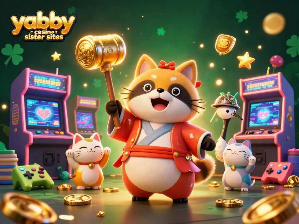 Experience excitement with yabby casino sister sites through a vibrant and playful casino illustration.