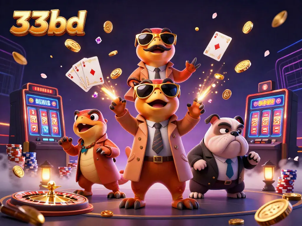 Capture the excitement of 33bd with quirky raptors in a trench coat attempting to enter a VIP casino lounge.