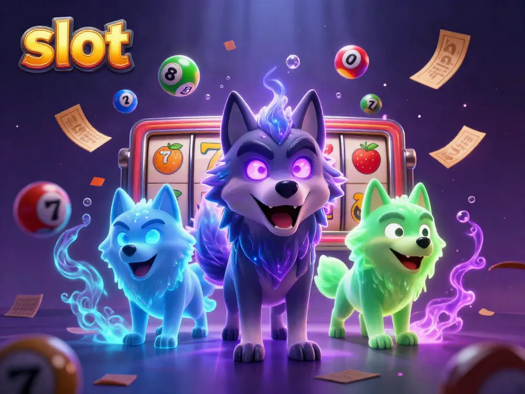 Experience thrilling slot action with a pack of ghostly wolves and dynamic casino elements.