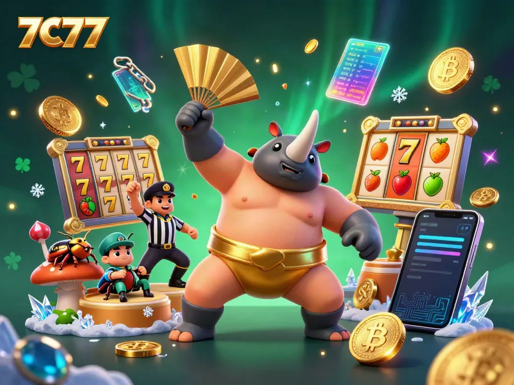 Experience dynamic gaming excitement with 7C77 featuring a unique sumo beetle champion illustration.