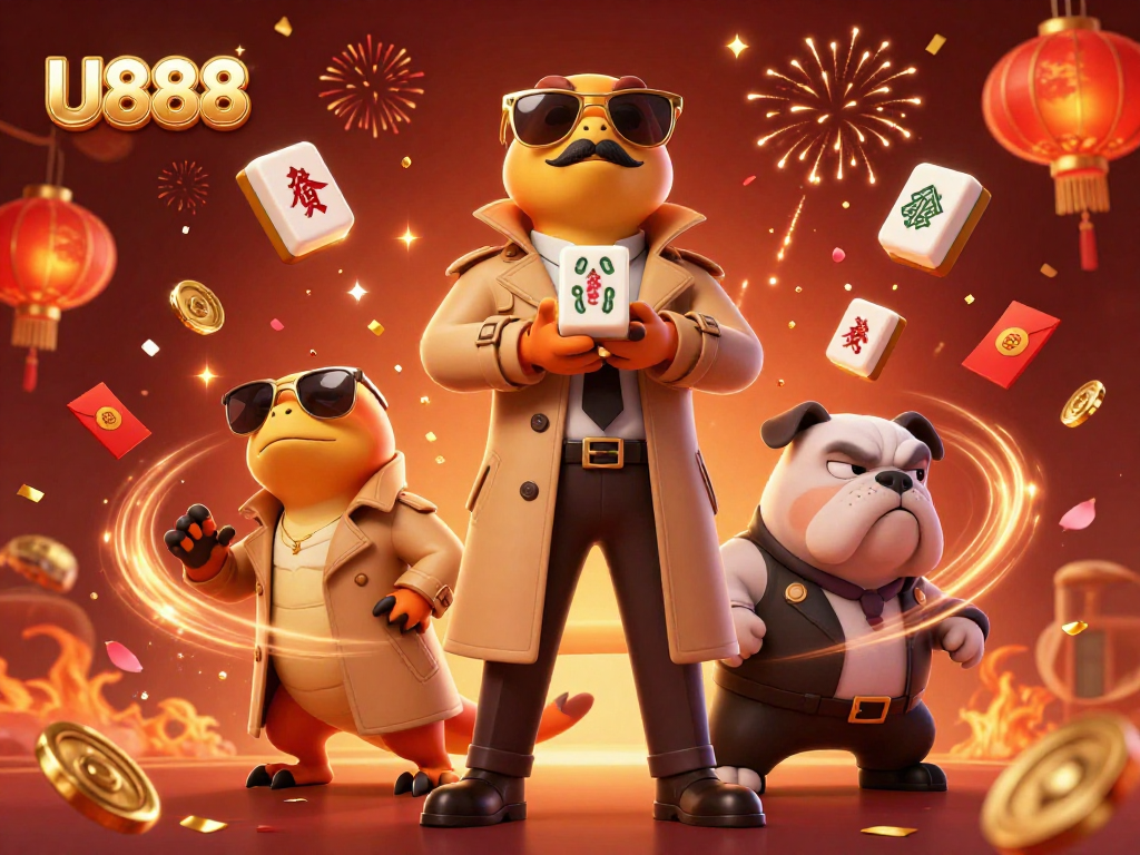 Experience U888's vibrant casino atmosphere with cartoon raptors sneaking into VIP lounge.
