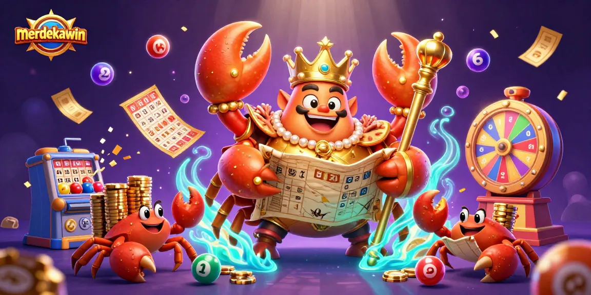 Menghasilkan kemenangan merdekawin dengan ilustrasi 3D barisan kasino yang menggembirakan termasuk bola lotere dan tiket emas.