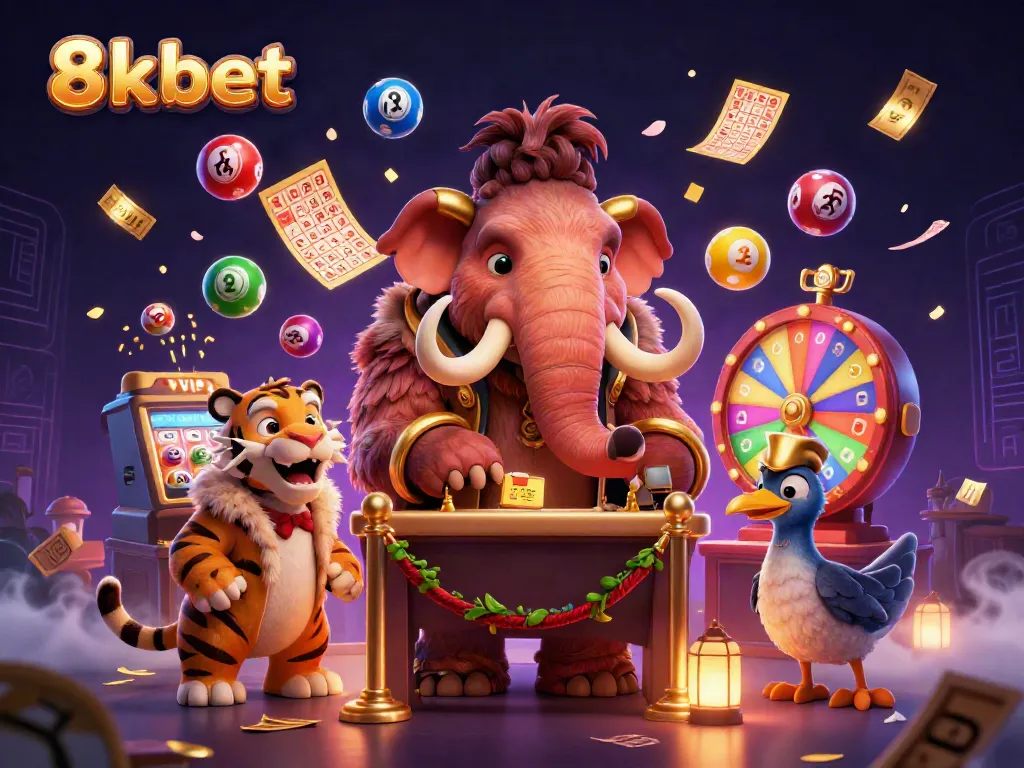 Experience the thrilling world of 8xbet gambling with energetic characters and vibrant lottery elements.