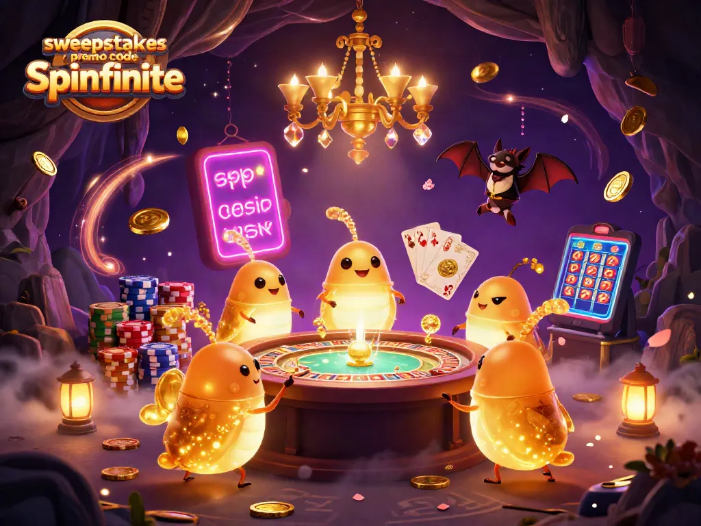 Win big with sweepstakes casino promo code spinfinite: a vibrant glowworm-themed casino scene